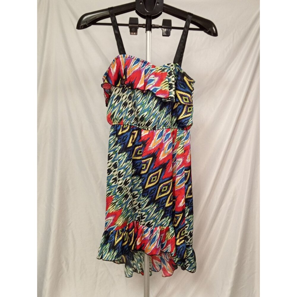 City Triangles Junior's Blue Red Geometric Ruffle Mini Dress Size M